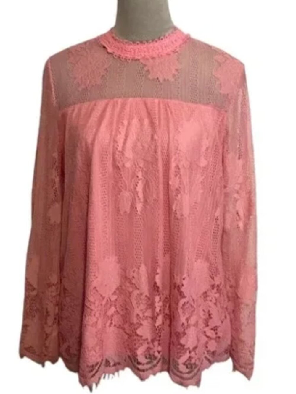 Ultra Pink Lace Blouse Cottagecore Fairycore Boho Romantic Easter Size L REPOSH
